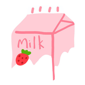Strawberry UHT Milk Box Icon Graphic Clipart Cartoon