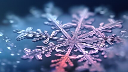 Macro beautiful snowflakes background. Illustration AI Generative.