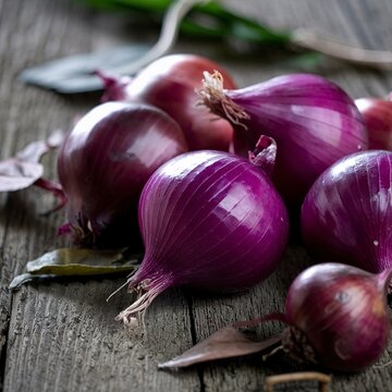 Fresh onions. On rustic background.