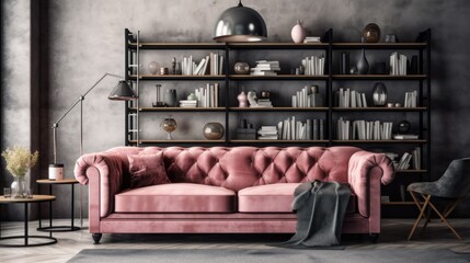Modern interior of living room with sofa. Illustration AI Generative.