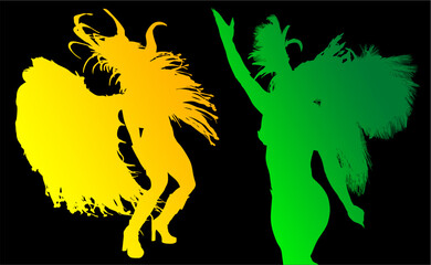 samba, baile, brasil, danza, carnaval, silueta, color, vector, pegatina, plumas, traje, ilustracion, angel, diablo	
