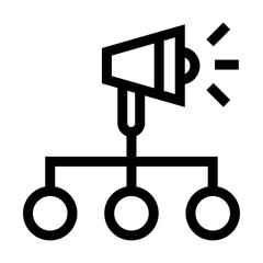 Icono de estructura publicitaria. Megáfono, publicidad estratégica, organización publicitaria, campaña digital. Ilustración vectorial