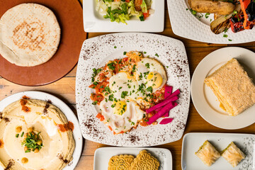 Middle Eastern food flat lay composition