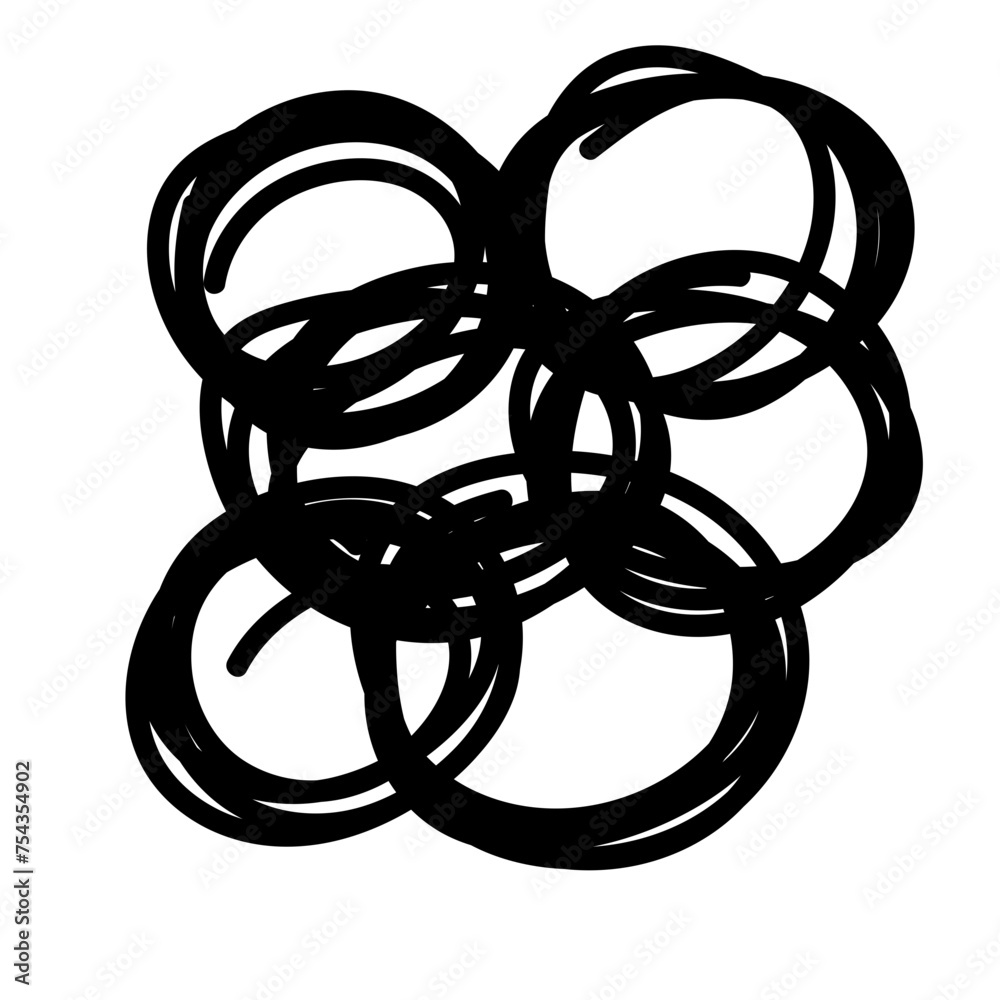 Aufkleber Doodle Line Circle Round Simple Shape Icon. Line Circle Frame Silhouette Monochrome Black Element. Simple Line Round Icon Isolated on Backdrop. Irregular Childish hand Drawn Form