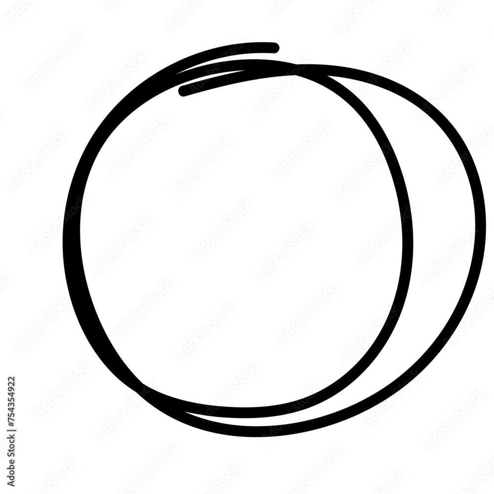 Aufkleber Doodle Line Circle Round Simple Shape Icon. Line Circle Frame Silhouette Monochrome Black Element. Simple Line Round Icon Isolated on Backdrop. Irregular Childish hand Drawn Form