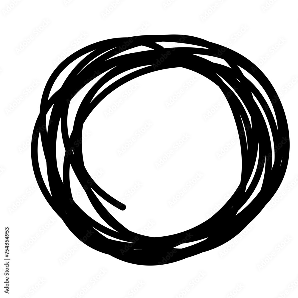Aufkleber Doodle Line Circle Round Simple Shape Icon. Line Circle Frame Silhouette Monochrome Black Element. Simple Line Round Icon Isolated on Backdrop. Irregular Childish hand Drawn Form