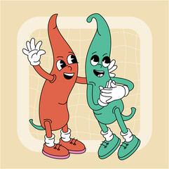 Vintage groovy hot chili pepper character.