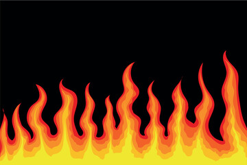 Fire flames various shapes flat line on black background. Fire icons, flammable symbols ideas. Red fiery flames, hot blaze, fireball power light, flame bonfire energy, wildfire, burning fire ignition  © Md