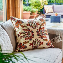 Pillow on sofa decoration with outdoor patio and terrace