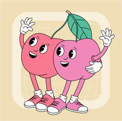 Vintage groovy cherry characters.
