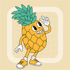 Vintage groovy pineapple character.