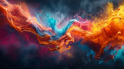 Foto op Canvas High speed photography captures the lively dance of multicolored paint splashing in water © ChomchoeiFoto