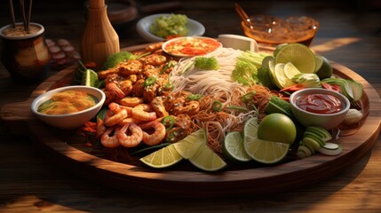 Traditional Asian Noodle Dish with Shrimp and Vegetables