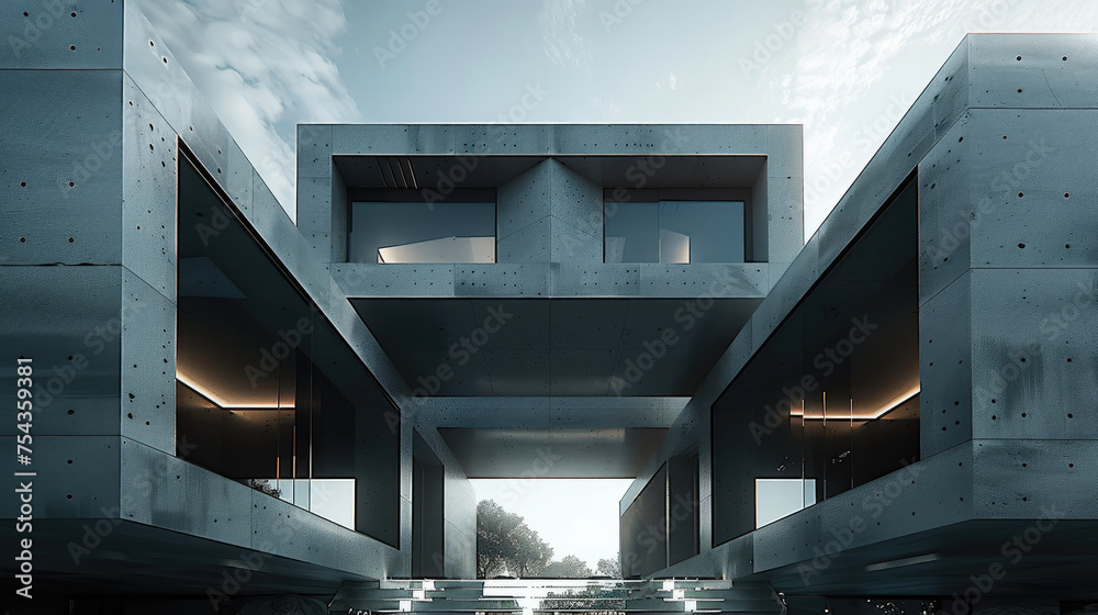 Poster very futuristic and architecture dark black facade. generative ai.