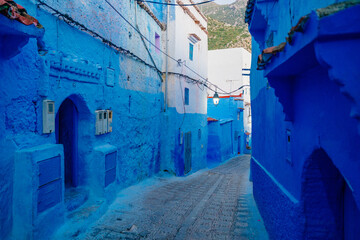 Chefchaouen blue town street in Morocco 