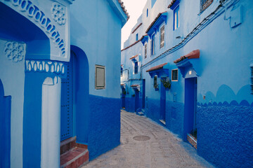 Chefchaouen blue town street in Morocco  - 754359734