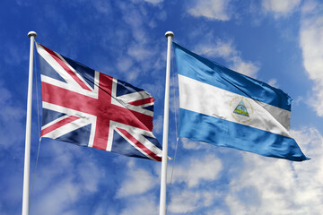 3D illustration, United Kingdom and Nicaragua alliance and meeting, cooperation of states.