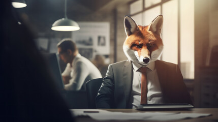 Fox in a Suit at an Office Desk