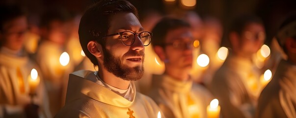 Candlelit Easter Vigil Service Closin. Concept Religious Ceremony, Easter Celebration, Candlelight Service, Spiritual Gathering, Resurrection Liturgy