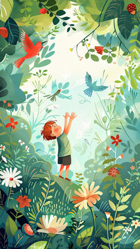 Children's book day wallpaper. Fun and cute illustration of children's book