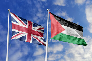 3D illustration, United Kingdom and Palestine alliance and meeting, cooperation of states.