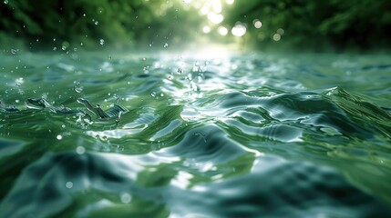 Smooth shapes, green rippling water. Generative AI.