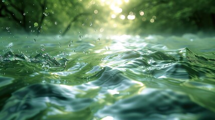 Smooth shapes, green rippling water. Generative AI.