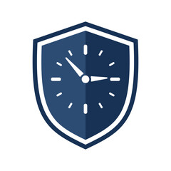Shield icon with clock. Vector illustration.