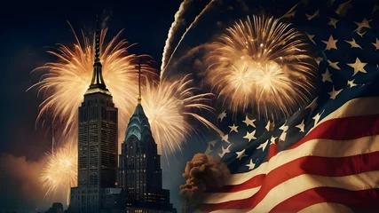 Crédence de cuisine en verre imprimé Chicago  Star Spangled Celebration Fireworks Explode Over Cell Tower on American Independence Day July 4th, 2024
