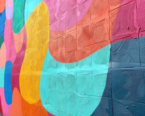 A colorful wall with a rainbow of colors and shapes