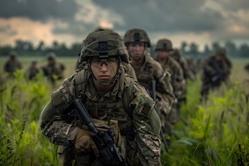 Fototapeta premium Intense Military Training Soldiers Perfecting Tactics and Strategies