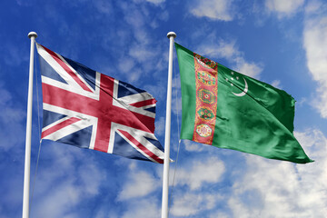3D illustration, United Kingdom and Turkmenistan alliance and meeting, cooperation of states.