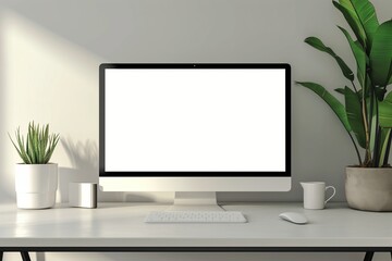 A sleek modern computer monitor mockup with a blank screen
