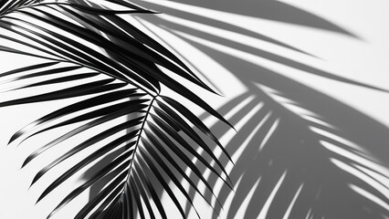 Fototapeta premium Palm leaves on a white background. Light and shadow of leaves, Abstract silhouette of tropical leaves, natural wallpaper pattern, spring, summer texture,