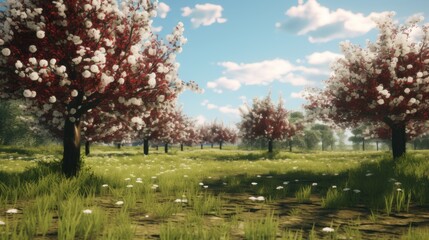 Blooming Cherry Orchard Landscape