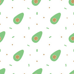 Seamless avocado pattern. Colored avocado background. Doodle illustration with fruits