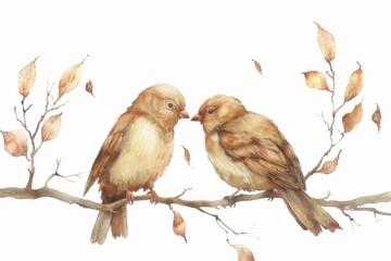 watercolor two love birds, valentine's day theme, ai generated