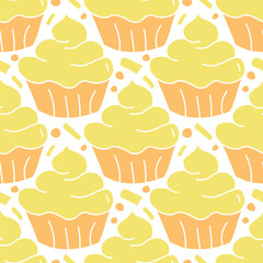 Seamless cake pattern. Sweets and candy background. Doodle illustration with sweets and candy icons	
