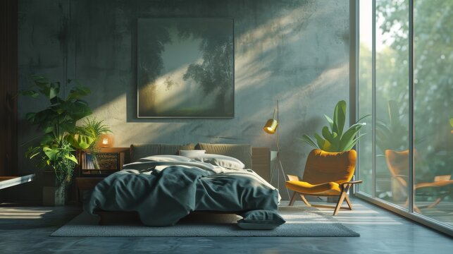 Fototapeta Modern bedroom interior design. Bedroom in scandinavian style