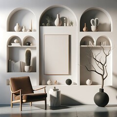 Wall art mockup, minimalist modern living room, 3d rendering interior design