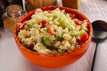 Vegan cuisine couscous with vegetables