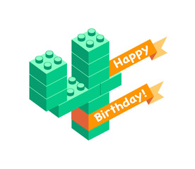 Vector congratulation card. Happy Birthday. Four (4) years - 754368949