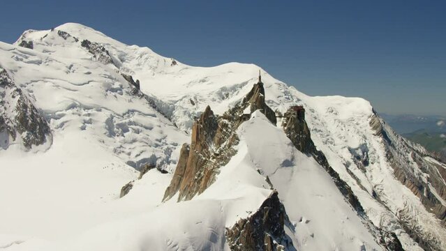 Mont Blanc, Chamonix, France. Time Lapse of Clouds Covering Snow Capped Peaks of French Alps.