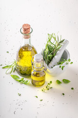 Healthy and tasty oil with virgin olive oil and herbs.