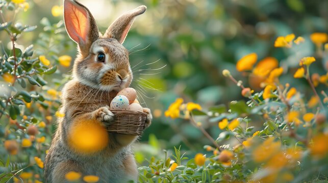 A kindhearted Easter Bunny delivering eggs to children in need, bringing joy and happiness to their lives
