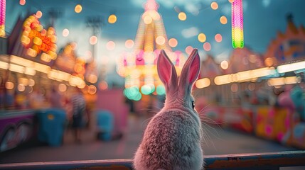 Bunny ears in a lively amusement park
