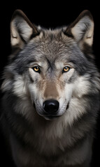 Fototapeta premium face of a serious wolf on a white background photo сreated with Generative Ai