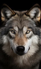 Fototapeta premium face of a serious wolf on a white background photo сreated with Generative Ai