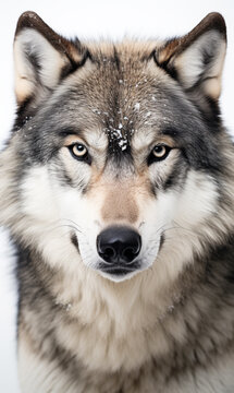 face of a serious wolf on a white background photo сreated with Generative Ai