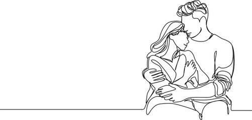 continuous single line drawing of man and woman tenderly embracing each other, line art vector illustration